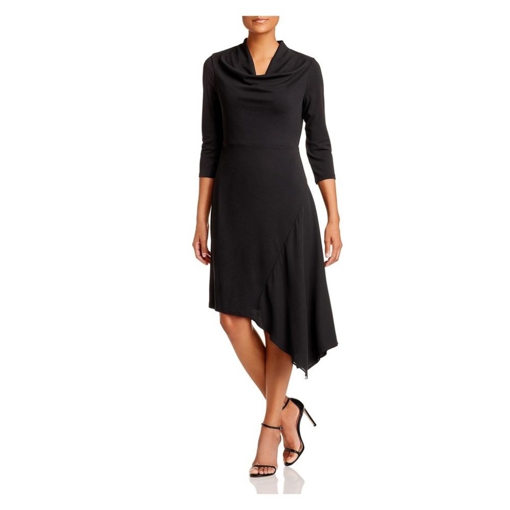 DONNA KARAN‎ 3/4 Sleeve Scoop Neck Above The Knee Formal Hi-Lo Dress